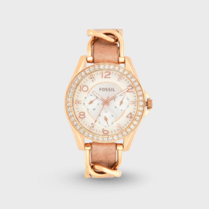 Riley Multifunction Rose Gold-Tone and Sand Leather Watch