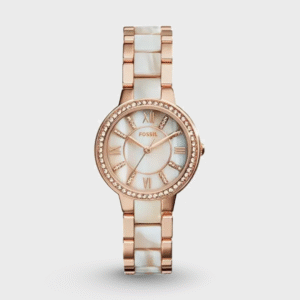 Virginia Three-Hand Day-Date Rose Gold-Tone and Horn Acetate Stainless Steel Watch