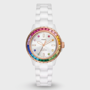 Three-Hand White Ceramic Watch