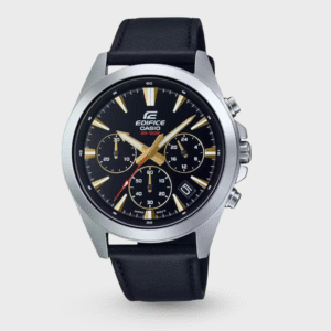 Edifice Men Quartz Black Dial Chronograph Leather Watch ED542