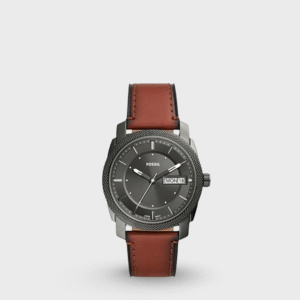 Fossil Machine Three-Hand Date Brown Leather Watch
