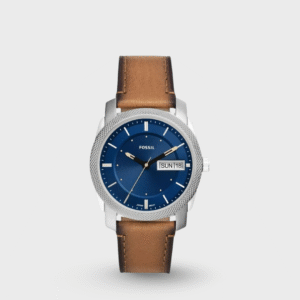 Fossil Machine Three-Hand Day-Date Tan Leather Watch