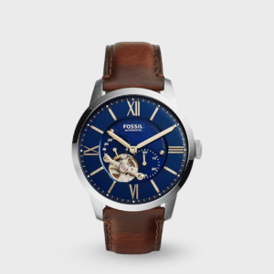 Towns Men Automatic Blue Dial Multi-Function Leather Watch