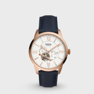 Towns Men Automatic White Dial Multi-Function Leather Watch