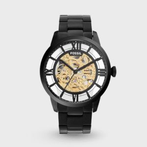 Towns Men Automatic Black Dial Analog Stainless Steel Watch