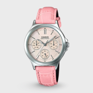 Enticer Women Quartz Pink Dial Multi-Function Leather Watch A1150