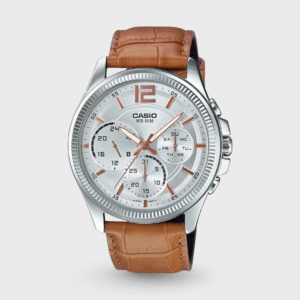 Enticer Men Quartz Silver Dial Chronograph Leather Watch A1890