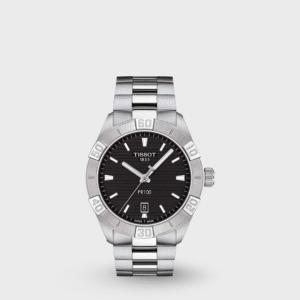 PR 100 Men Quartz Black Dial Analog Stainless Steel Watch