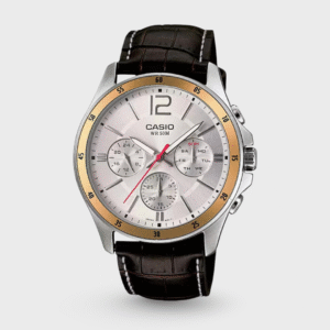 Enticer Men Quartz Silver Dial Chronograph Leather Watch A835