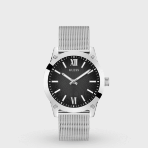 Crescent Men Quartz Black Dial Analog Mesh Watch